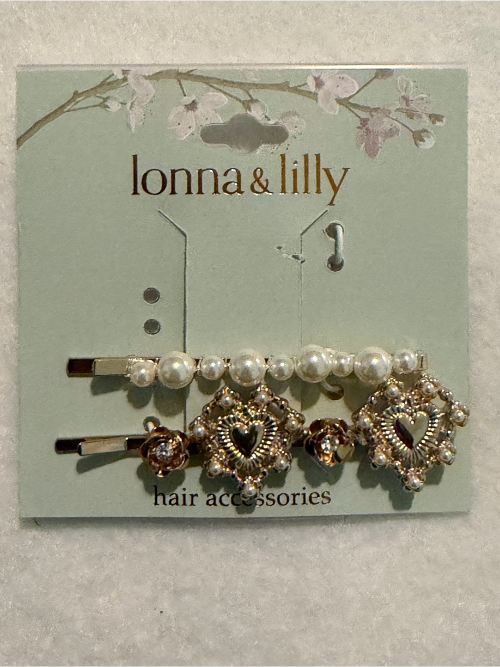 lonna & lilly Gold and Pearl Heart Accent Hair Clip Set